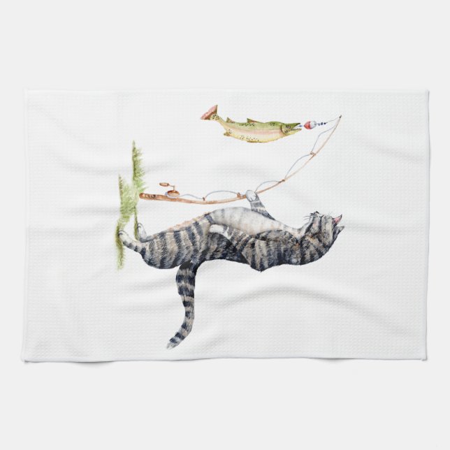Linge De Cuisine Chat avec poisson (Horizontal)