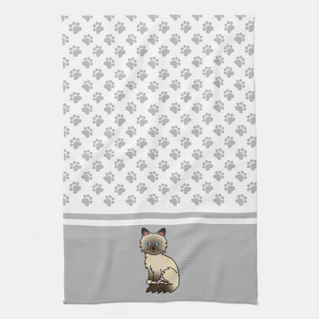 Linge De Cuisine Chat Birman / Ragdoll Point Chocolat & Pattes Mign (Vertical)