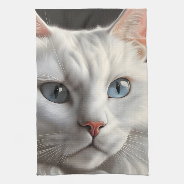 Linge De Cuisine Chat blanc (Vertical)