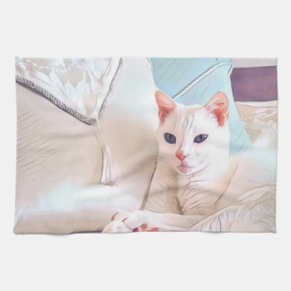 Linge De Cuisine Chat blanc