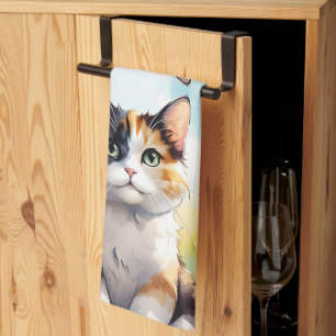Linge De Cuisine Chat calico dans un jardin printanier avec papillo
