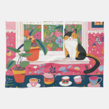 Chat calicot sur appui de fenêtre Pop Art