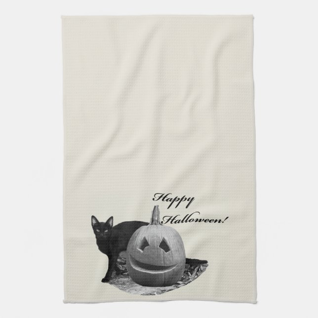 Linge De Cuisine Chat & Citrouille Joyeux Halloween (Vertical)
