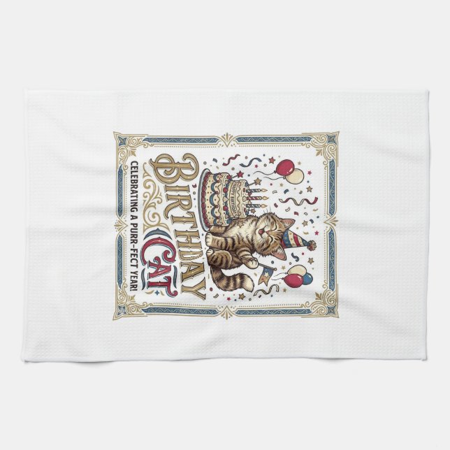 Linge De Cuisine Chat d'anniversaire Chat d'anniversaire Âge Art ve (Horizontal)