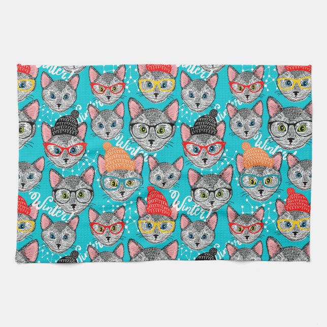 Linge De Cuisine Chat dans le casquette (Horizontal)