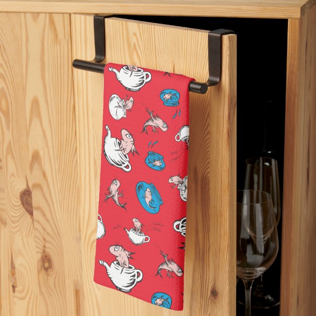 Linge De Cuisine Chat dans le Chapeau | Le Poisson Motif Rouge (Pliage en tiers)