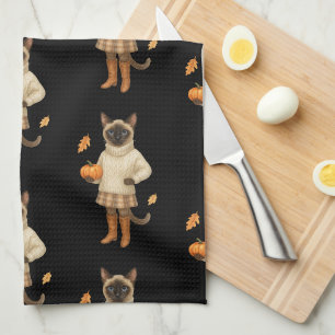 Linge De Cuisine Chat d'automne avec café pour Thanksgiving