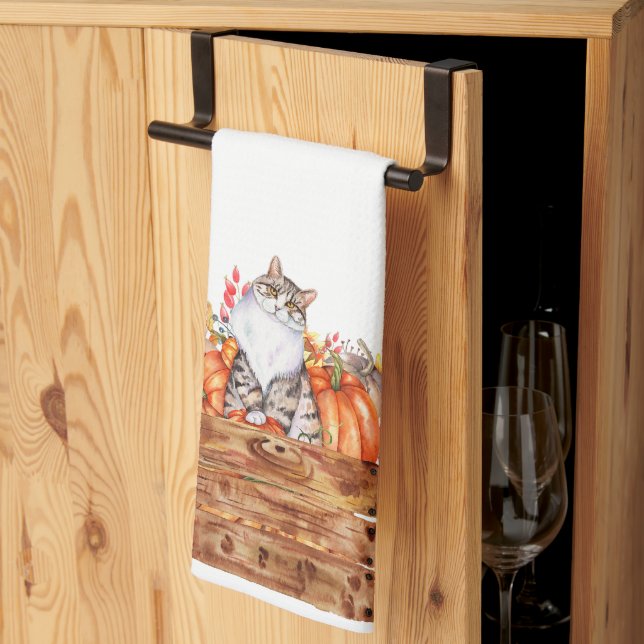 Linge De Cuisine Chat d'automne et citrouilles dans une boîte  (Pliage en tiers)