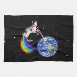 Linge De Cuisine Chat de l'espace arc-en-ciel laser