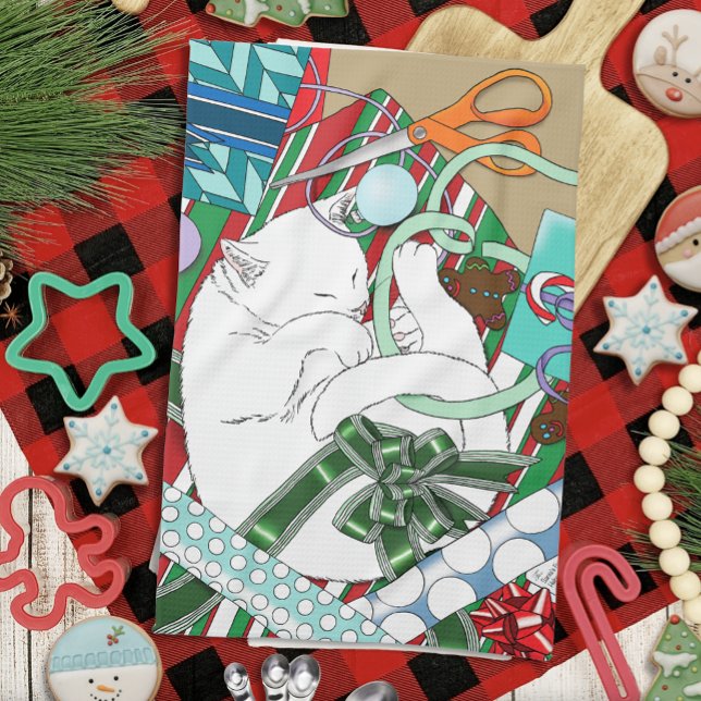 Linge De Cuisine Chat de Noël blanc (Créateur téléchargé)