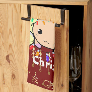 Linge De Cuisine chat de noël mignon, personnaliser le texte person