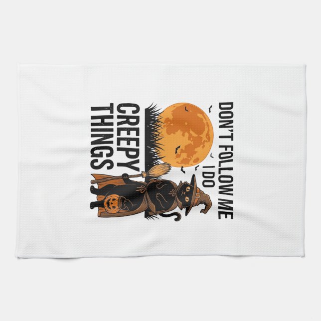 Linge De Cuisine Chat d'Halloween Choses Effrayantes Sorcière Drôle (Horizontal)