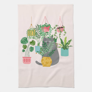 Linge De Cuisine Chat Drôle Entre Les Plantes