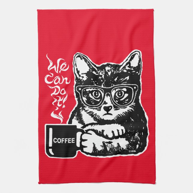 Linge De Cuisine Chat drôle motivé par le café (Vertical)