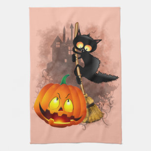 Linge De Cuisine Chat effrayé par Citrouille Fun Halloween caractèr