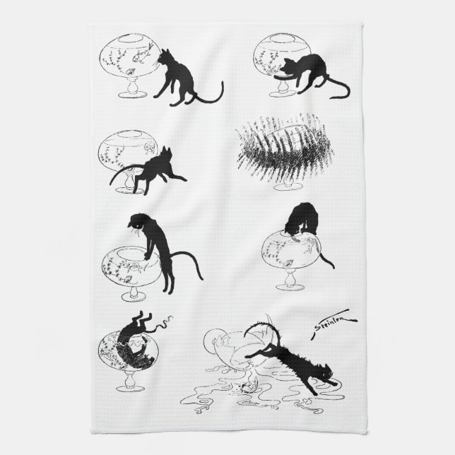 Linge De Cuisine Chat et poisson d'or, Alexandre Steinlen (Vertical)