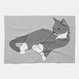 Linge De Cuisine Chat gris et blanc Tuxedo