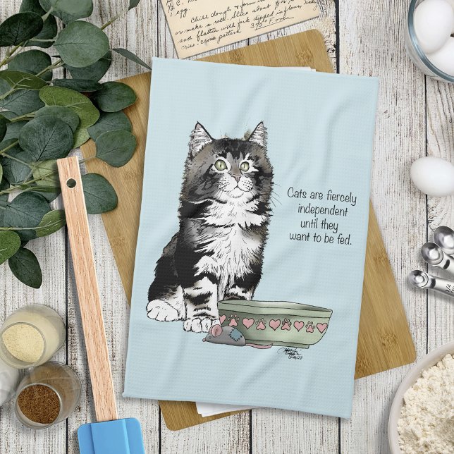 Linge De Cuisine Chat Gris Indépendant Tabby Bleu Mignon Drôle (Créateur téléchargé)