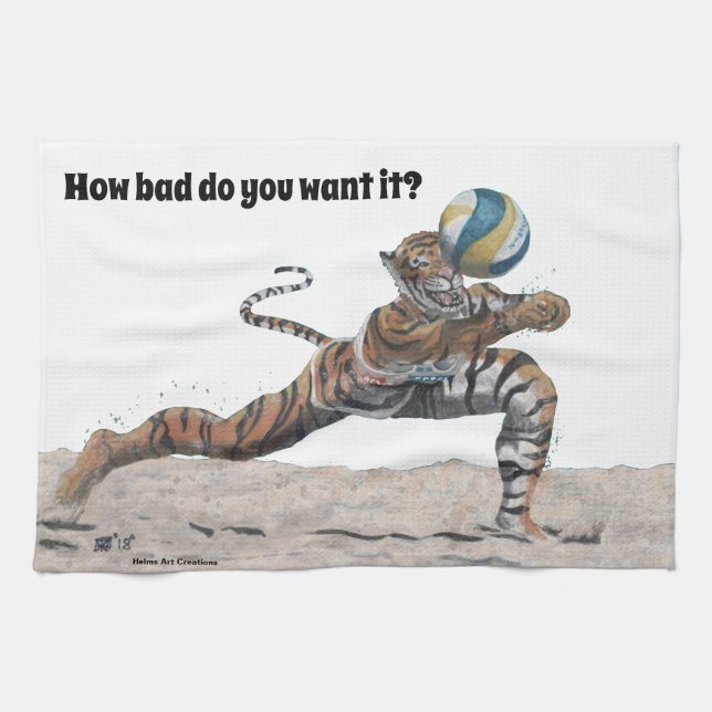 Linge De Cuisine Chat Guerrier Jouer Beach Volleyball Kitchen Servi (Horizontal)