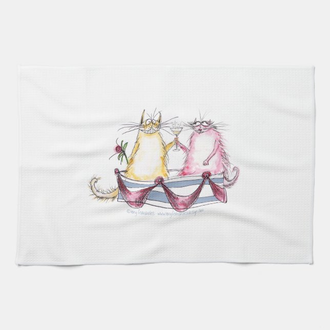 Linge De Cuisine chat heureux de bande dessinée d'amour, fernandes (Horizontal)
