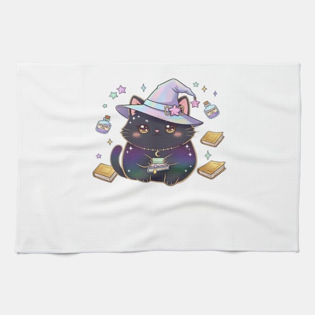 Linge De Cuisine Chat introverti magique Chapeau de sorcière pastel (Horizontal)