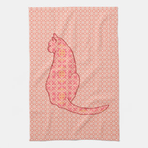Linge De Cuisine Chat japonais - batik orange de corail