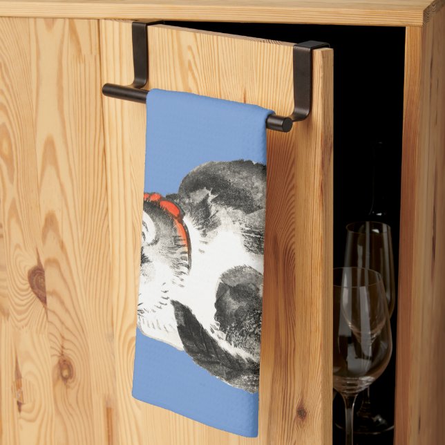 Linge De Cuisine Chat japonais couché noir et blanc (Pliage en tiers)