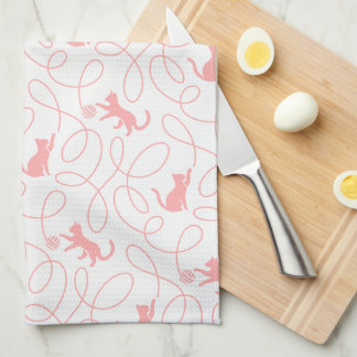 Linge De Cuisine Chat ludique et motif de pelote de fil rose corail