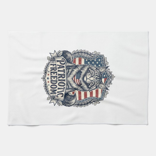 Linge De Cuisine Chat Maine Coon Patriotique (Horizontal)