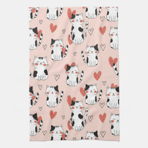 Linge De Cuisine Chat mignon et motif de la Saint-Valentin avec des