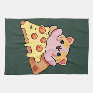 Linge De Cuisine Chat Mignon Kawaii Enlaçant une Pizza au Pepperoni