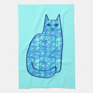 Linge De Cuisine Chat moderne, turquoise et marine du milieu du siè