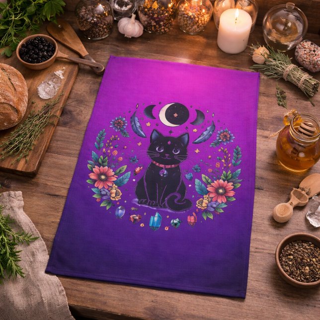 Linge De Cuisine Chat Noir Céleste Mystique Violet Rose (Créateur téléchargé)