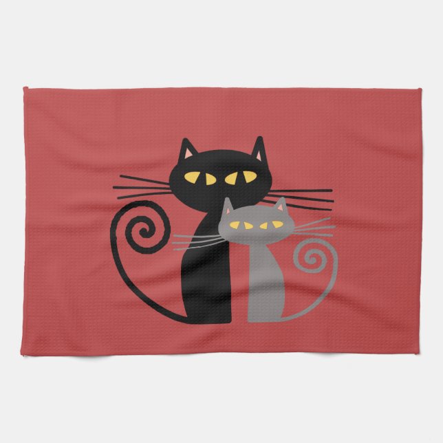 Linge De Cuisine Chat noir, chat gris (Horizontal)