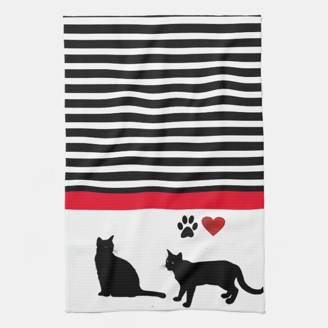 Linge De Cuisine Chat noir d'amour avec des rayures blanches décor  (Vertical)