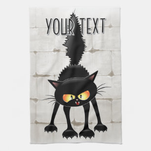 Linge De Cuisine Chat noir de dessin animé drôle et féroce 