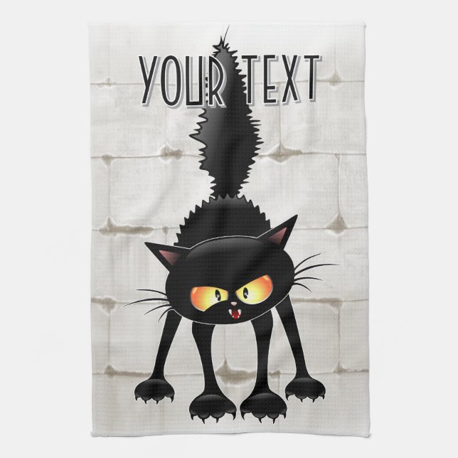 Linge De Cuisine Chat noir de dessin animé drôle et féroce  (Vertical)