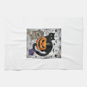 Linge De Cuisine Chat noir de l'Halloween déchiré Citrouille Pierre