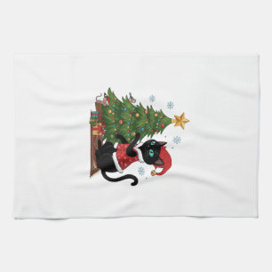 Linge De Cuisine Chat noir de Noël Chapeau de Père Noël Arbre Souri