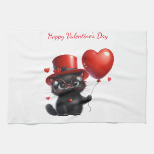 Linge De Cuisine Chat noir drôle avec ballons Saint-Valentin