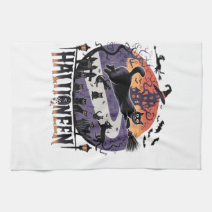 Linge De Cuisine Chat noir effrayant Halloween Nuit Vintage Maison