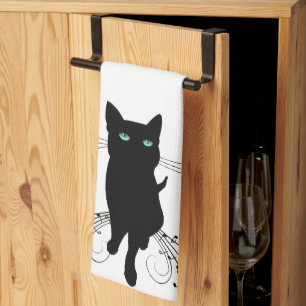 Linge De Cuisine Chat noir entouré de notes de musique murmurantes