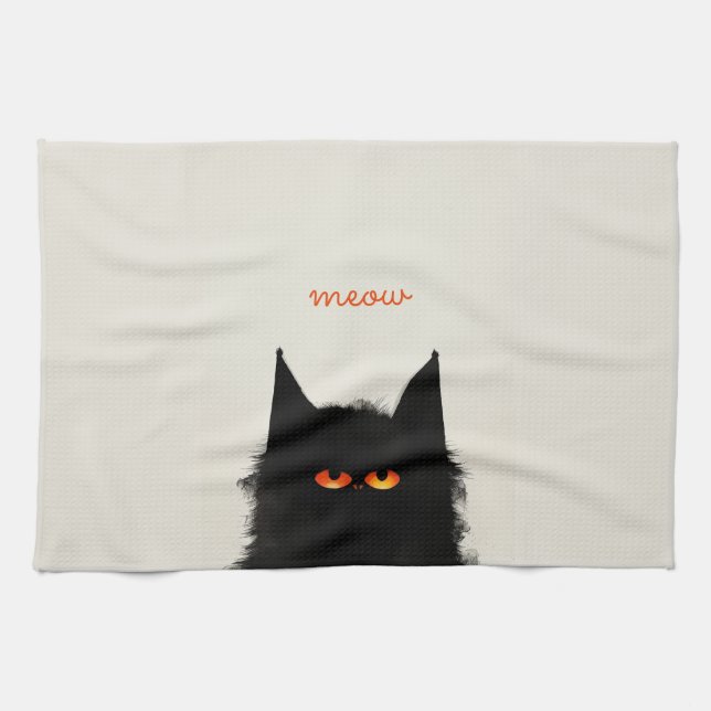 Linge De Cuisine Chat noir grumeux (Horizontal)