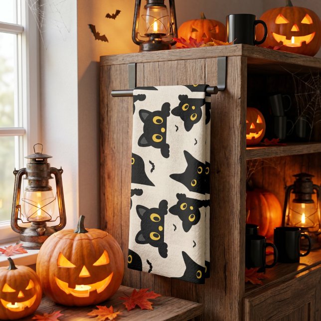 Linge De Cuisine Chat noir mignon Halloween (Créateur téléchargé)