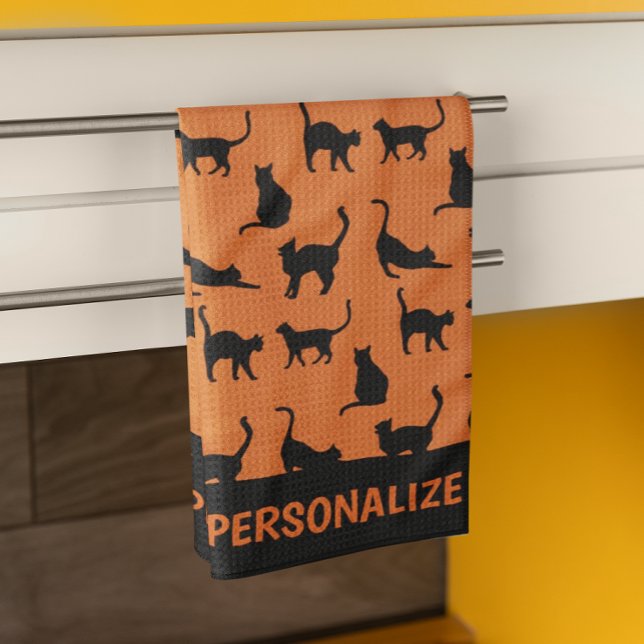 Linge De Cuisine Chat noir orange personnalisé (Personalize it!)