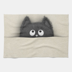 Linge De Cuisine Chat noir pelucheux mignon faisant une pointe