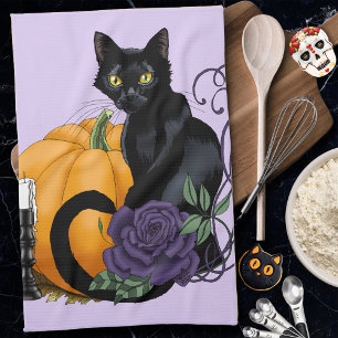 Linge De Cuisine Chat noir Rose pourpre Citrouille Automne