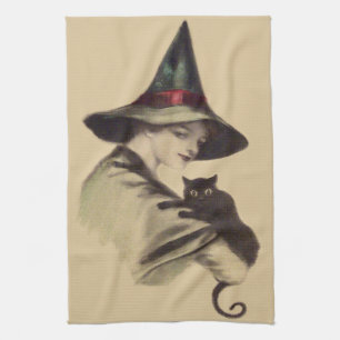Linge De Cuisine Chat Noir Sorcière Heureuse Souriant