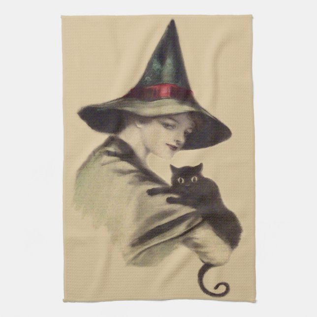Linge De Cuisine Chat noir sorcière souriante (Vertical)