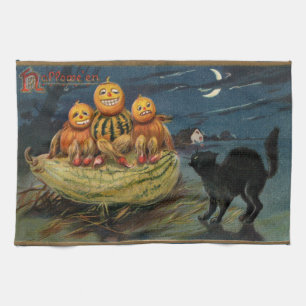 Linge De Cuisine Chat noir vintage Halloween Citrouille